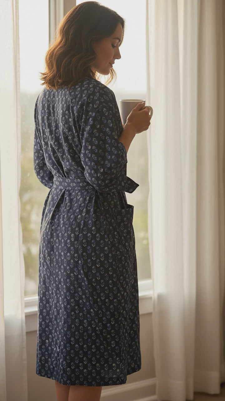 Pure Cotton Handblock Kimono | Indian Printed Summer House Robe, Boho Beach Coverup Kaftan, Bridesmaid Maternity Dressing Gown, Gift For Her