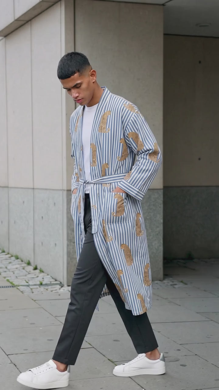 Men's Organic Cotton Kimono Robe | Lightweight Loungewear, Zen Spa Robe, Summer Dressing Gown, Cardigan Nightwear With Belt, Gift for Him