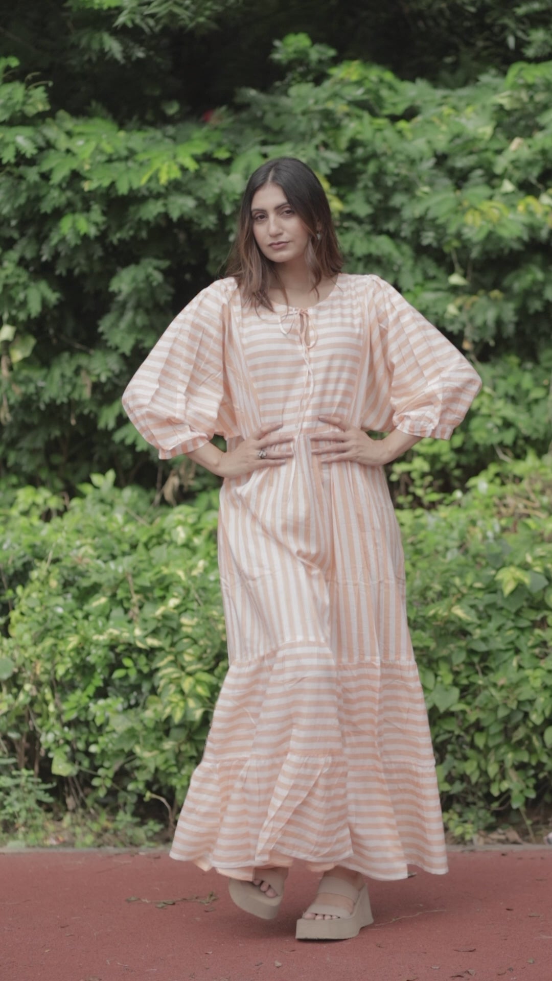 Cotton Midi Dress Stripe Hand Block Print | Boho Summer Sundress with Pockets, Artisan Style Beach Vacation Wear, Bridesmaid Gift for Her