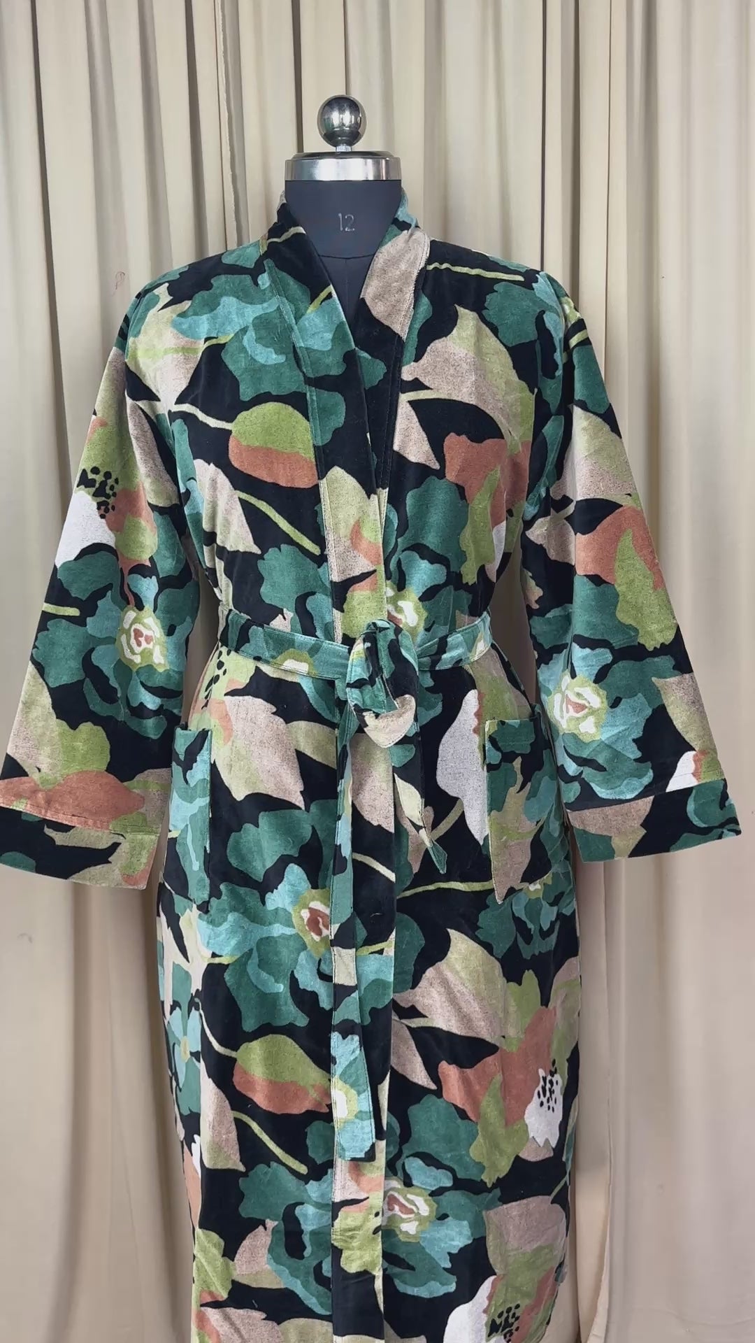 Luxury Velvet Kimono Unisex House Robe | Boho Jacket Autumn Winter Christmas Gift Elegant Reversible Silk Lined | Quirky Gown Black Floral