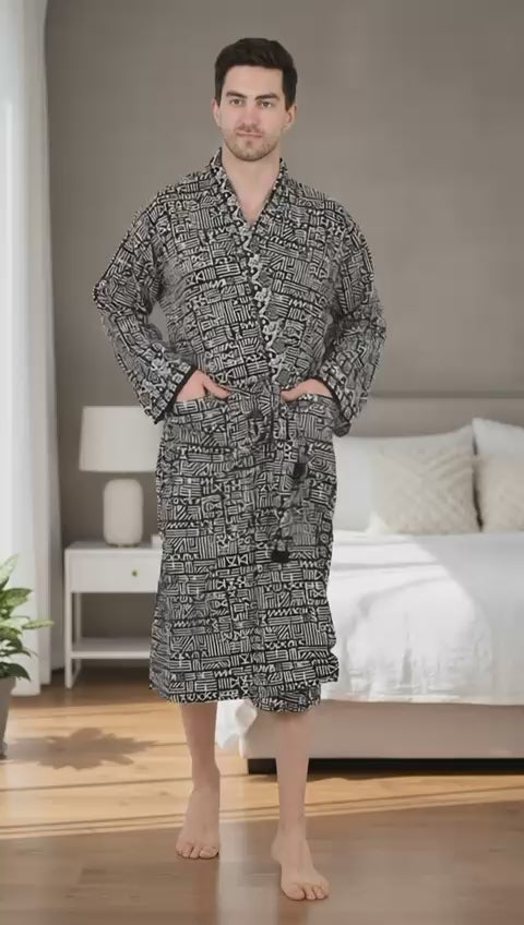 Pure Cotton Handblock Men Kimono | Indian Printed Man House Robe, Boho Beach Coverup Dressing Gown, Lightweight Loungewear, Gift For Him Dad