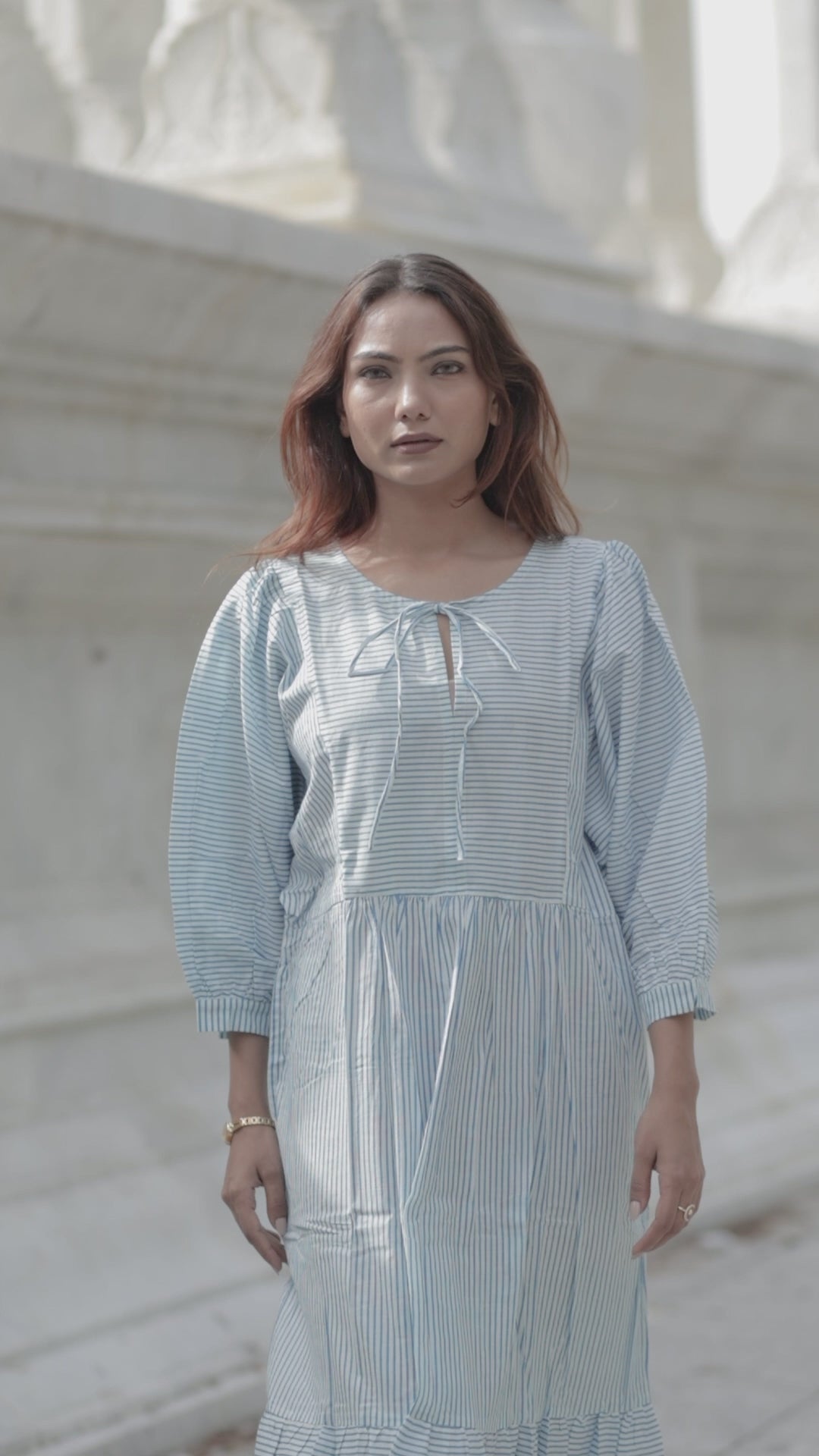 Cotton Midi Dress Stripe Hand Block Print | Boho Summer Sundress with Pockets, Artisan Style Beach Vacation Wear, Bridesmaid Gift for Her