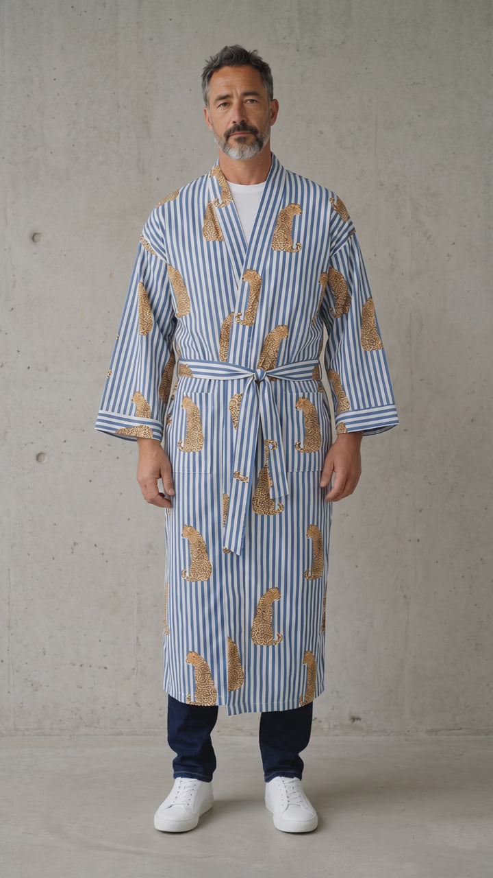 Men's Organic Cotton Kimono Robe | Lightweight Loungewear, Zen Spa Robe, Summer Dressing Gown, Cardigan Nightwear With Belt, Gift for Him