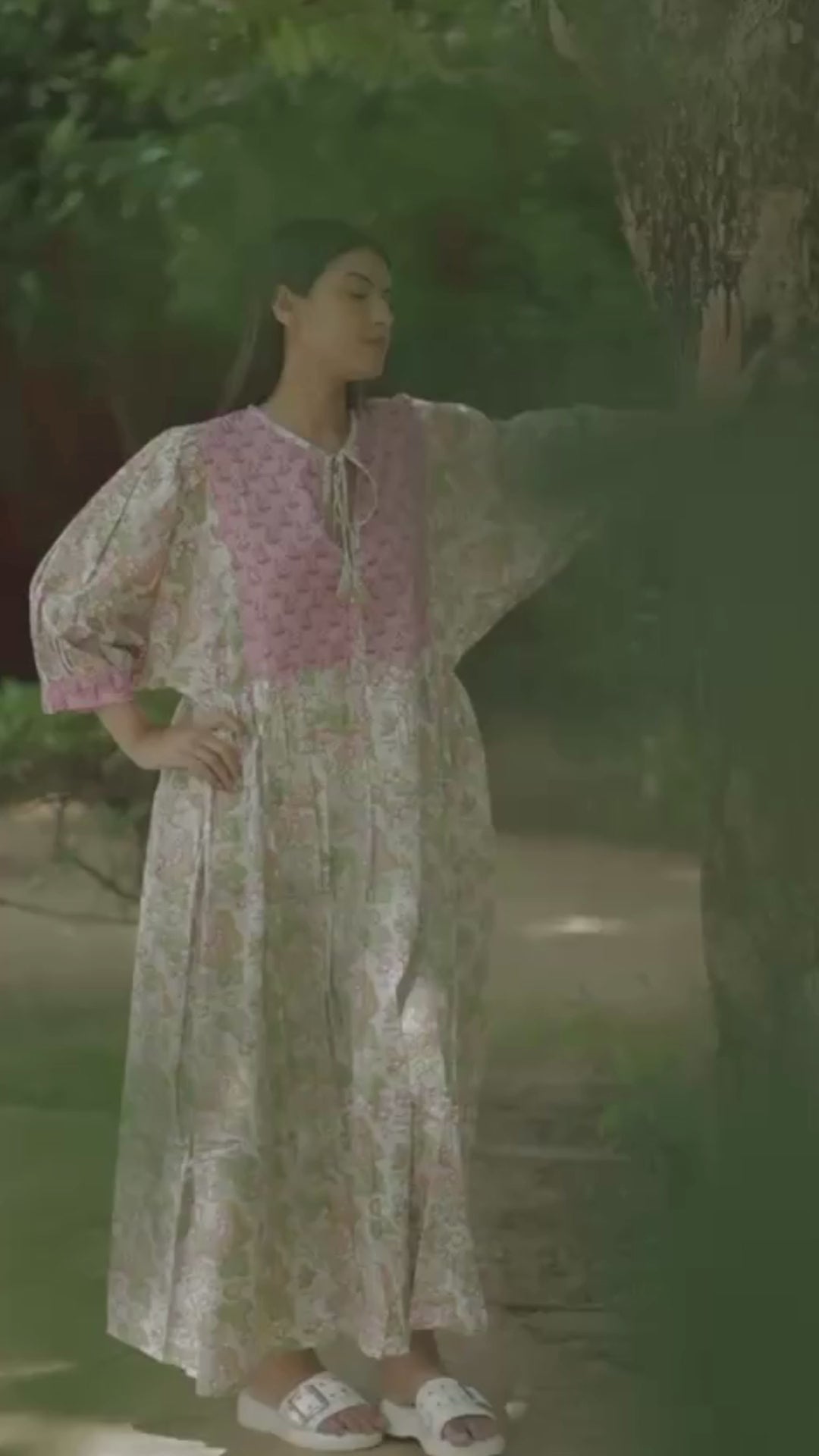 Women Cotton Maxi Dress, Hand Block Printed Floral Dress, Boho Chic Flowy Gown, Long Sleeves With Pockets, Flowy Sustainable Gift For Her