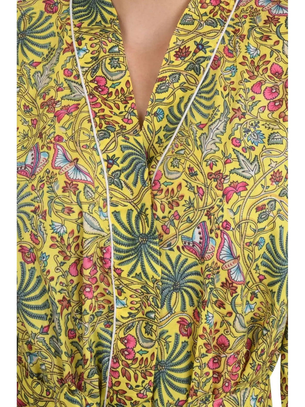 block-printed Cotton Kimono Robe in butterfly