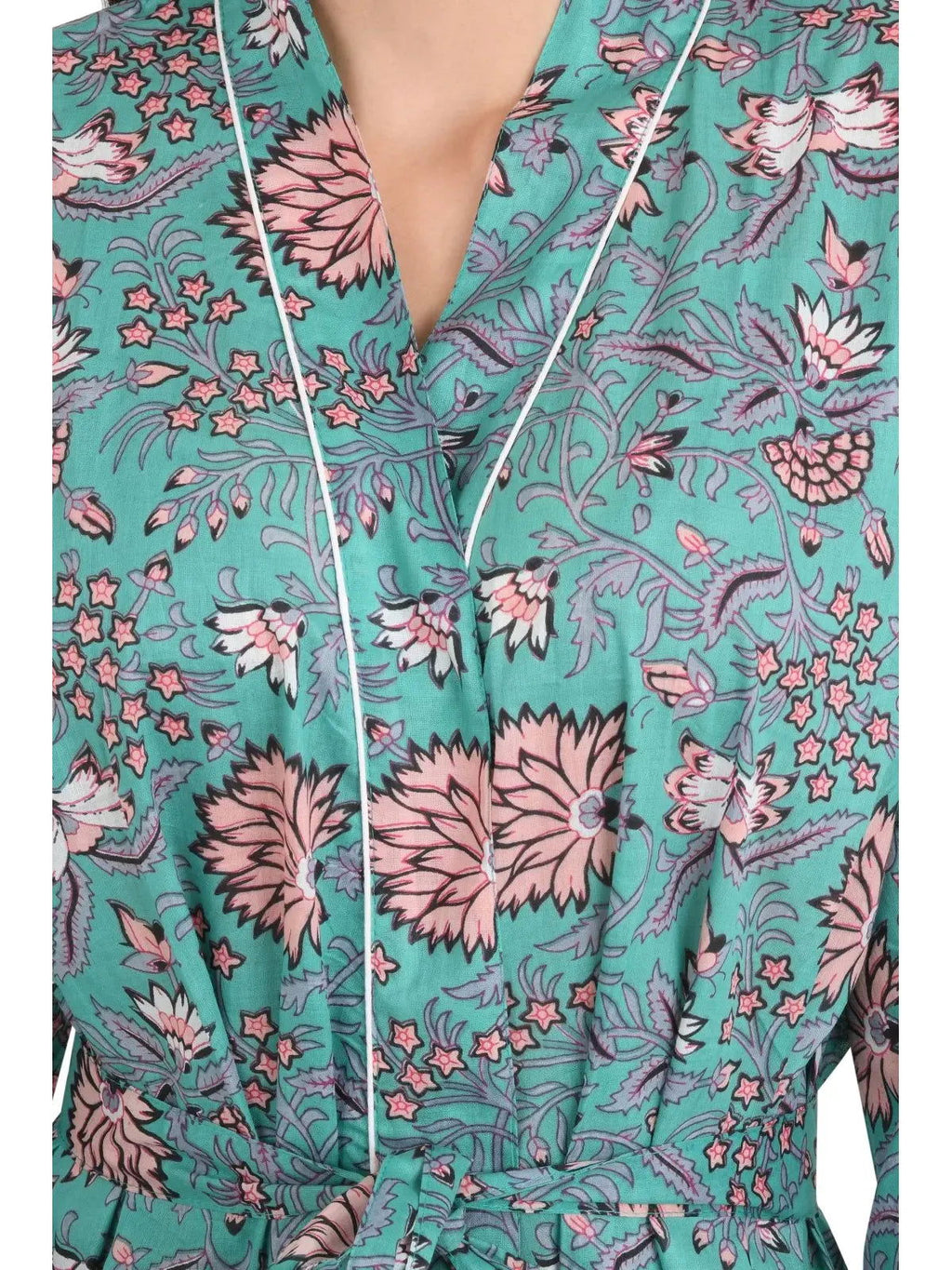 block-printed Cotton Kimono Robe in floral