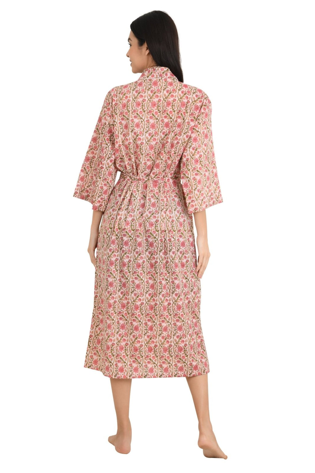block-printed Cotton Kimono Robe in floral