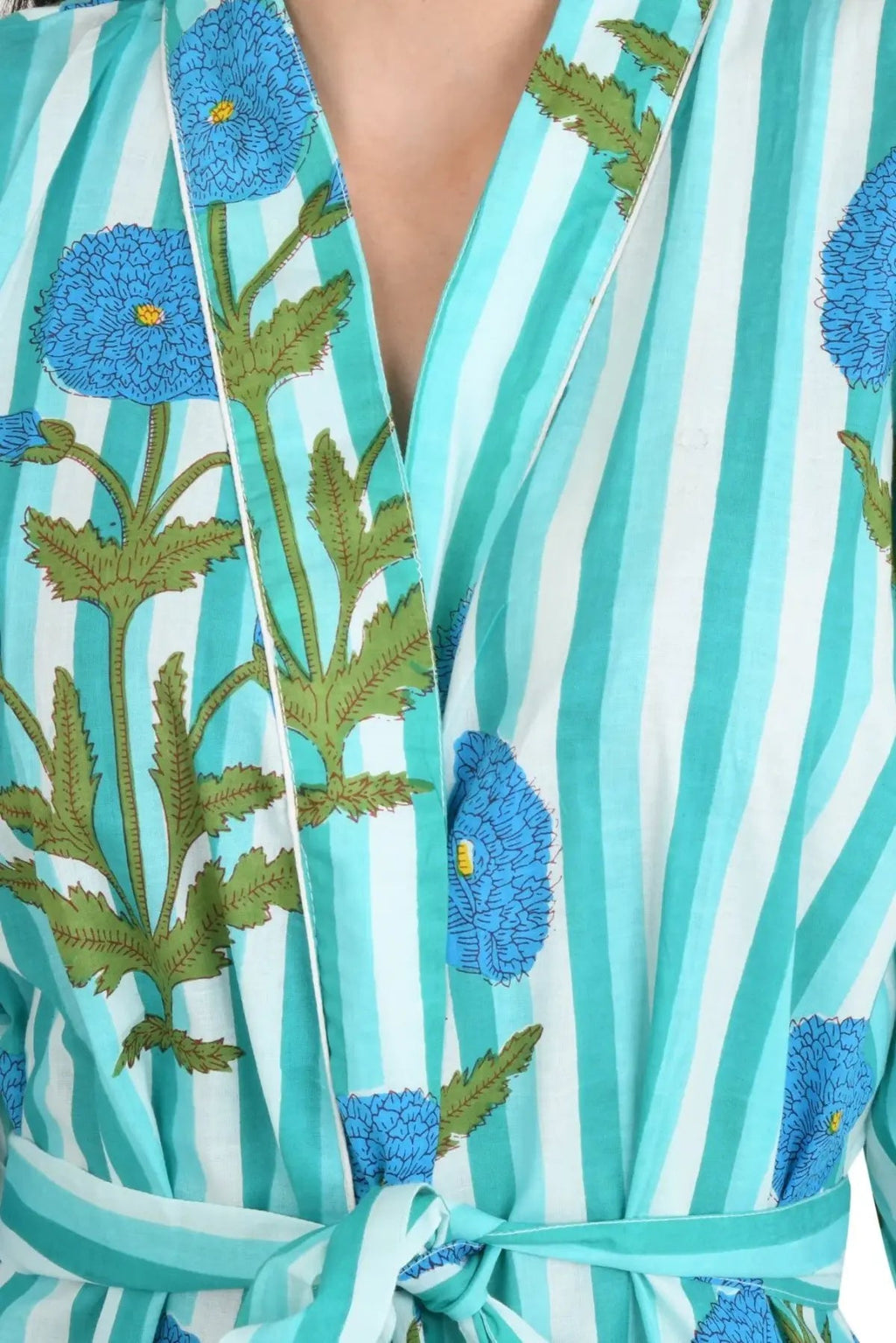 block-printed Cotton Kimono Robe in floral