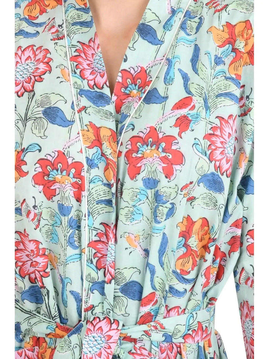 block-printed Cotton Kimono Robe in floral