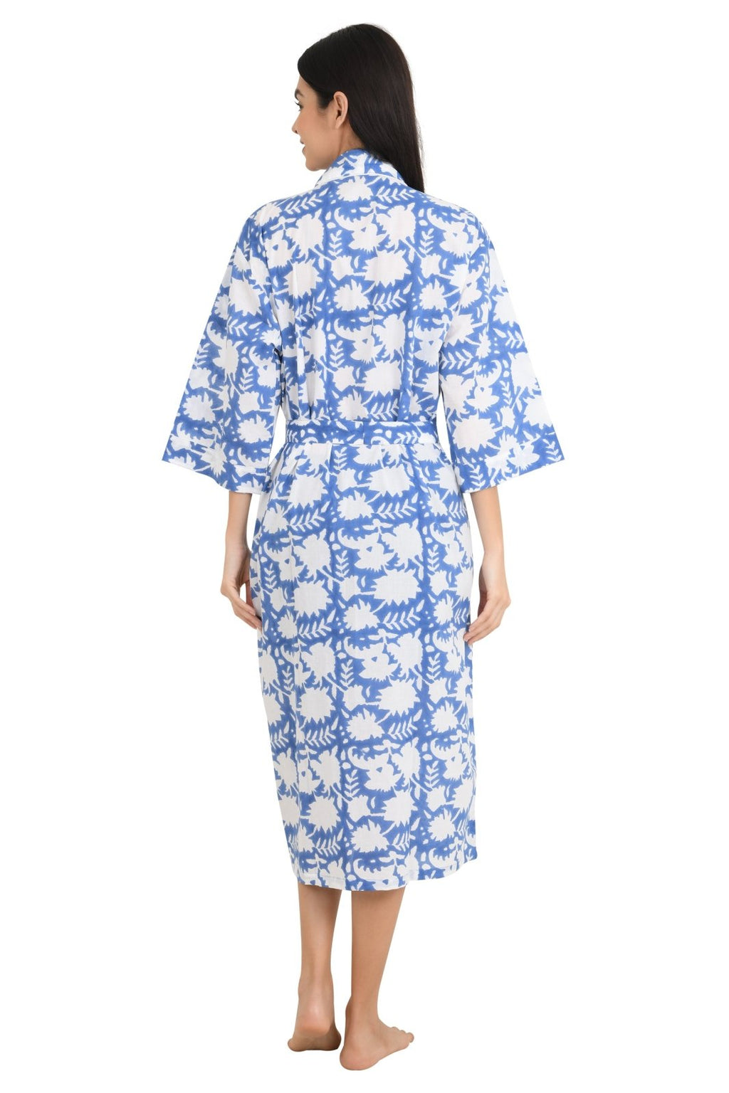 block-printed Cotton Kimono Robe in floral