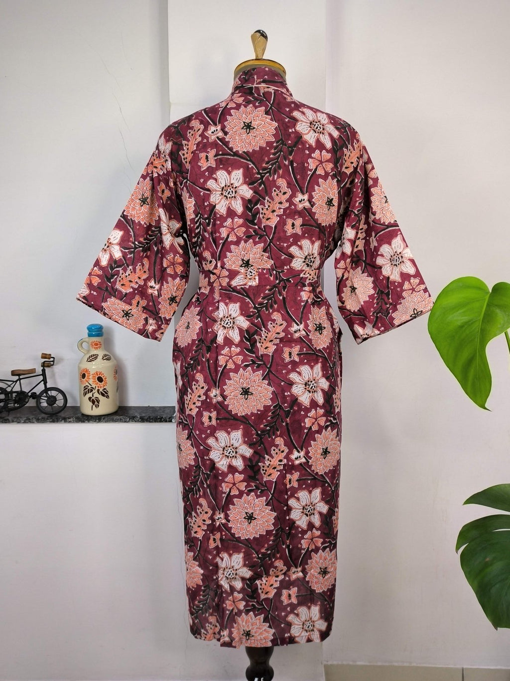 block-printed Cotton Kimono Robe in floral