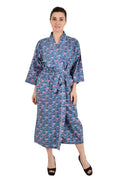 block-printed Cotton Kimono Robe in floral