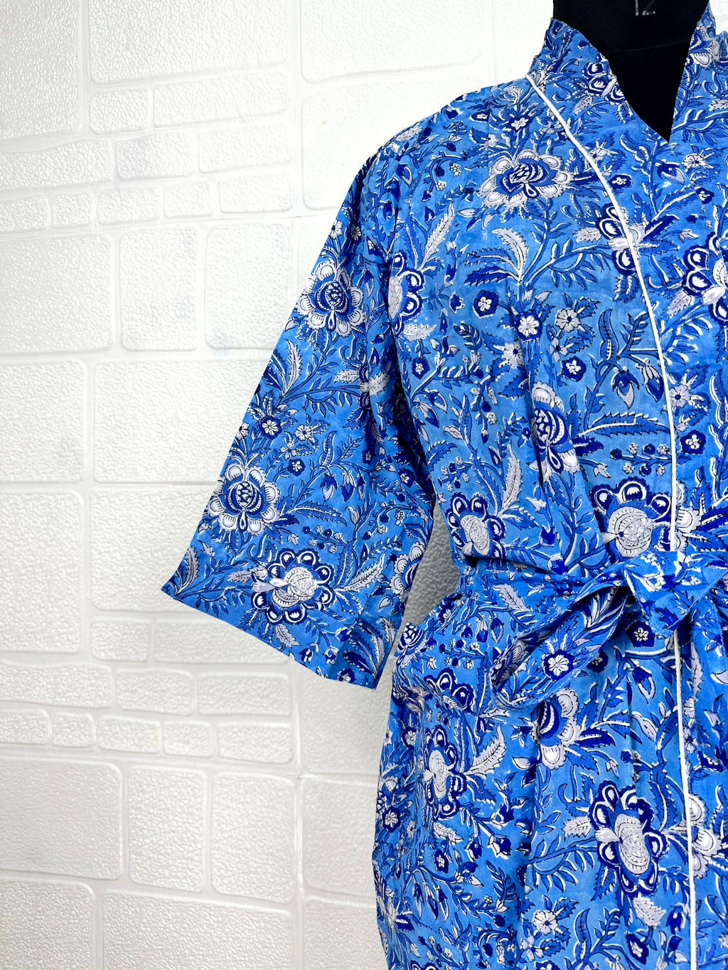 block-printed Cotton Kimono Robe in floral