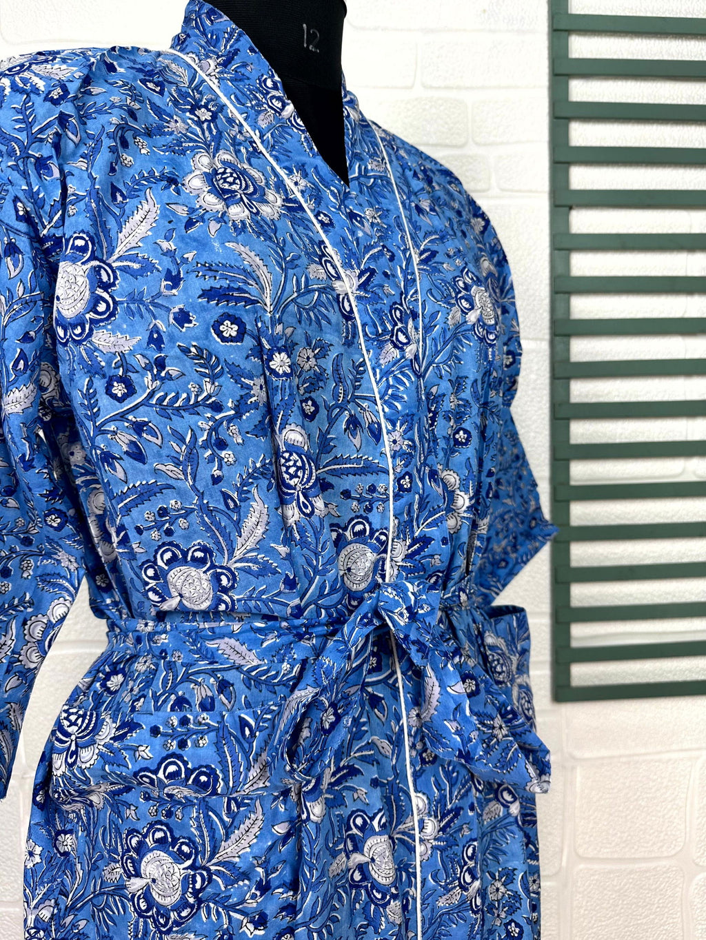 block-printed Cotton Kimono Robe in floral