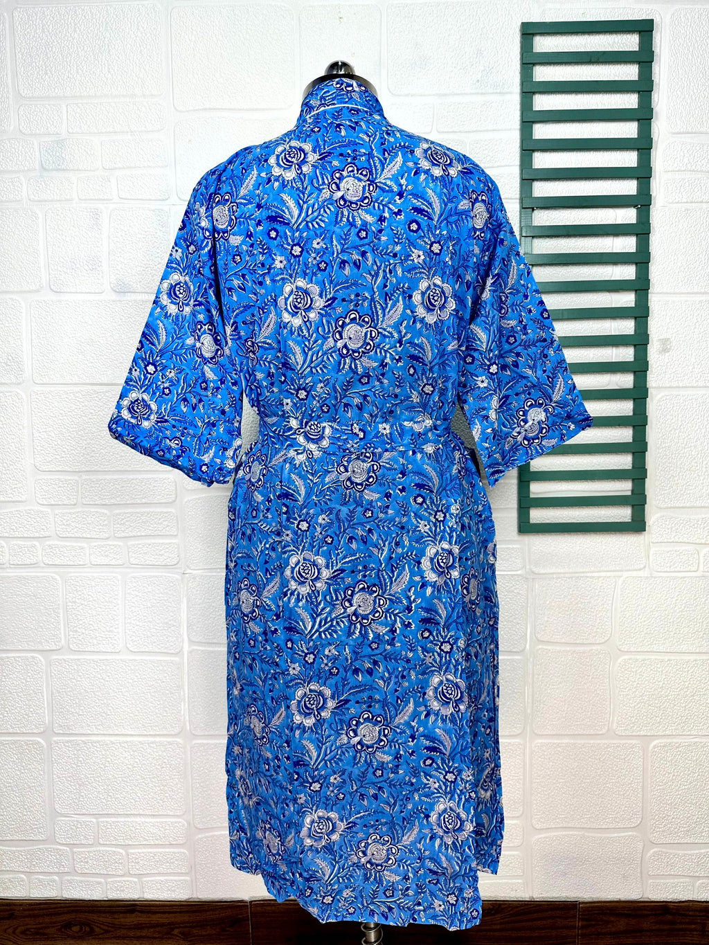 block-printed Cotton Kimono Robe in floral
