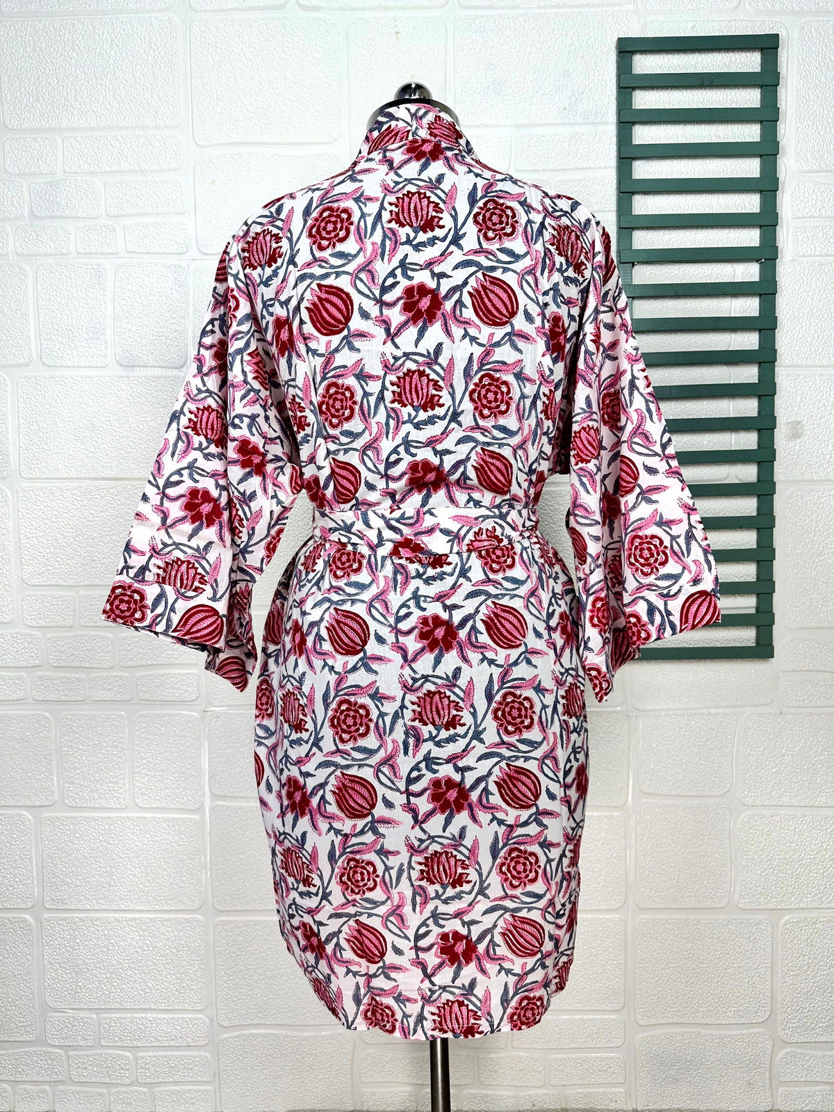 block-printed Cotton Kimono Robe in floral