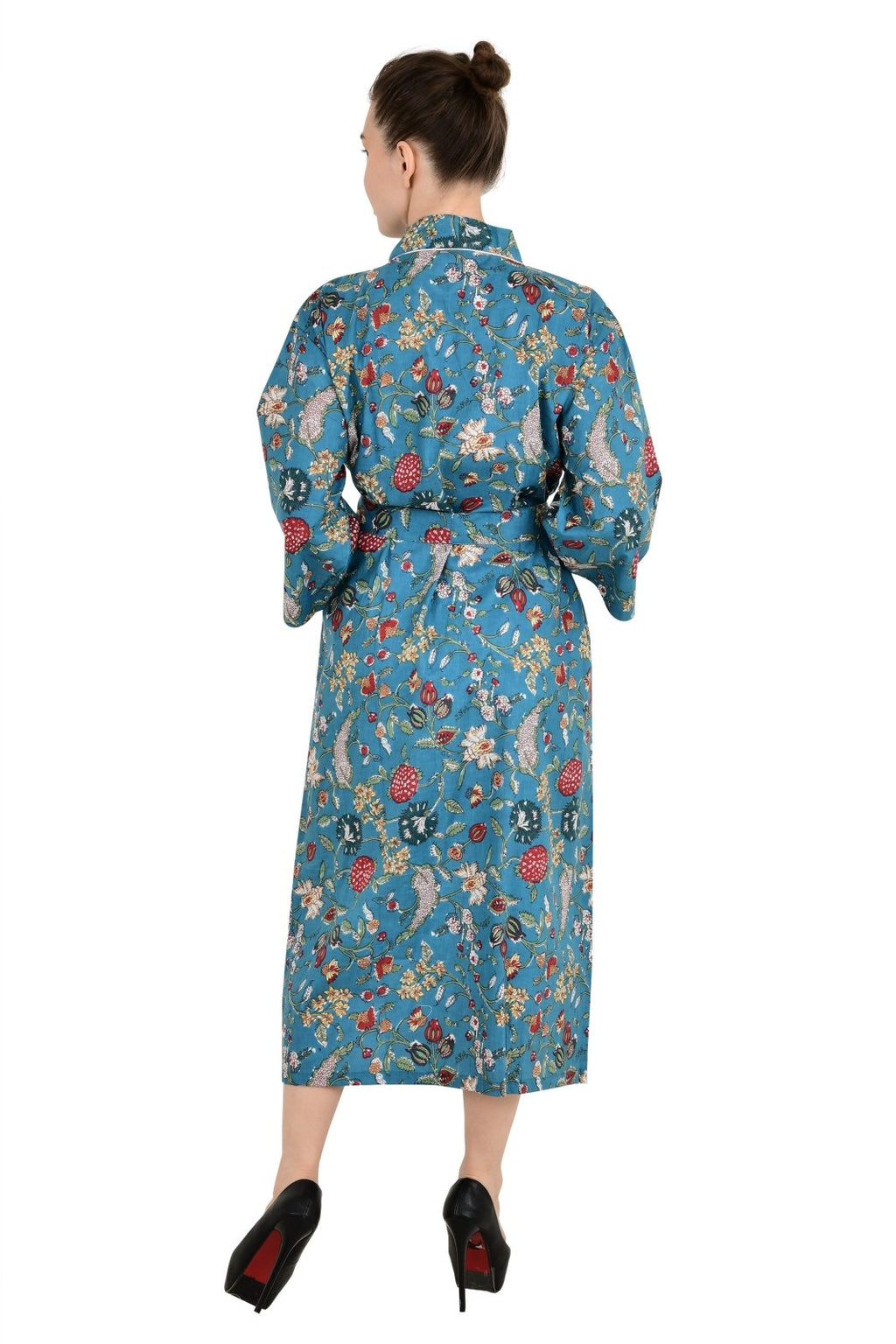 block-printed Cotton Kimono Robe in floral