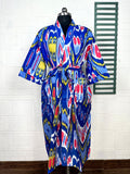 block-printed Cotton Kimono Robe in ikat