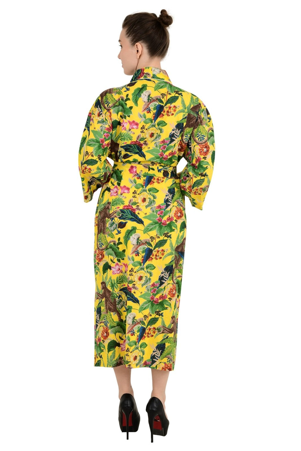 block-printed Cotton Kimono Robe in monkey