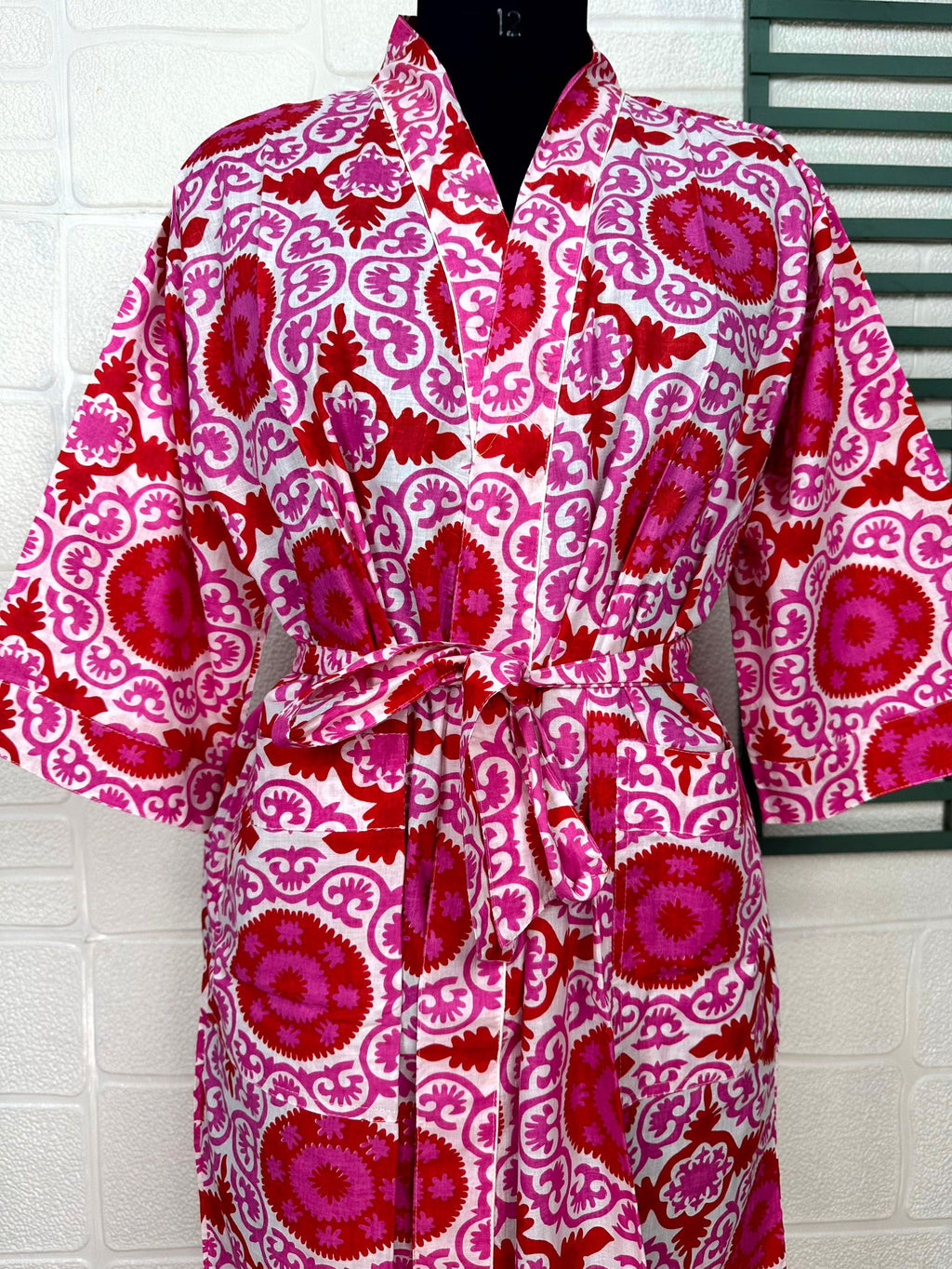 block-printed Cotton Kimono Robe in mandala