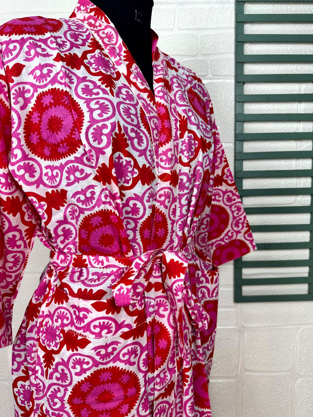 block-printed Cotton Kimono Robe in mandala