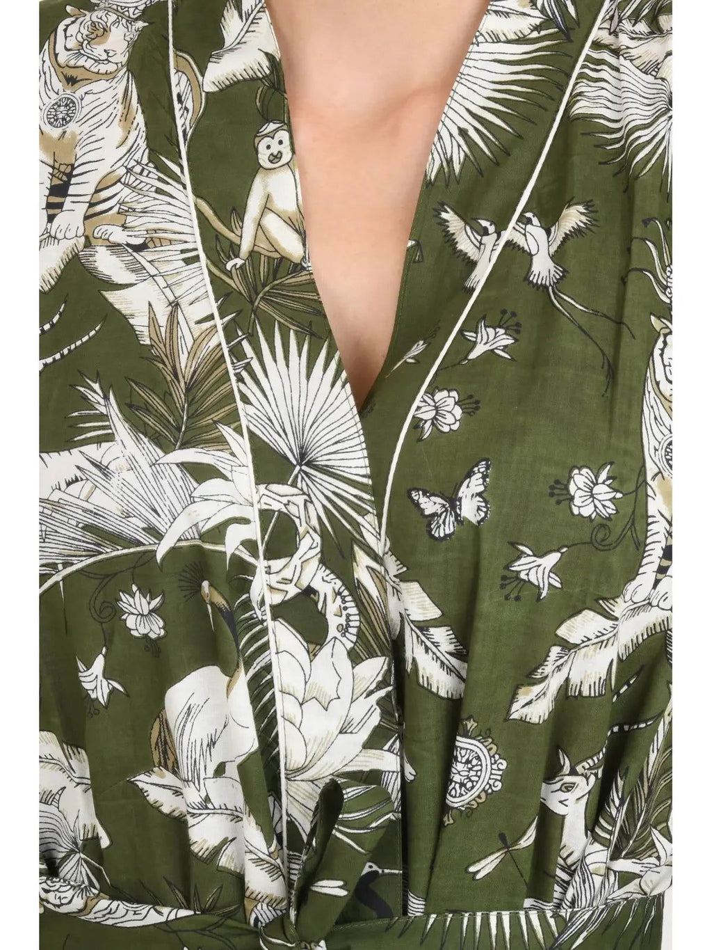 block-printed Cotton Kimono Robe in monkey