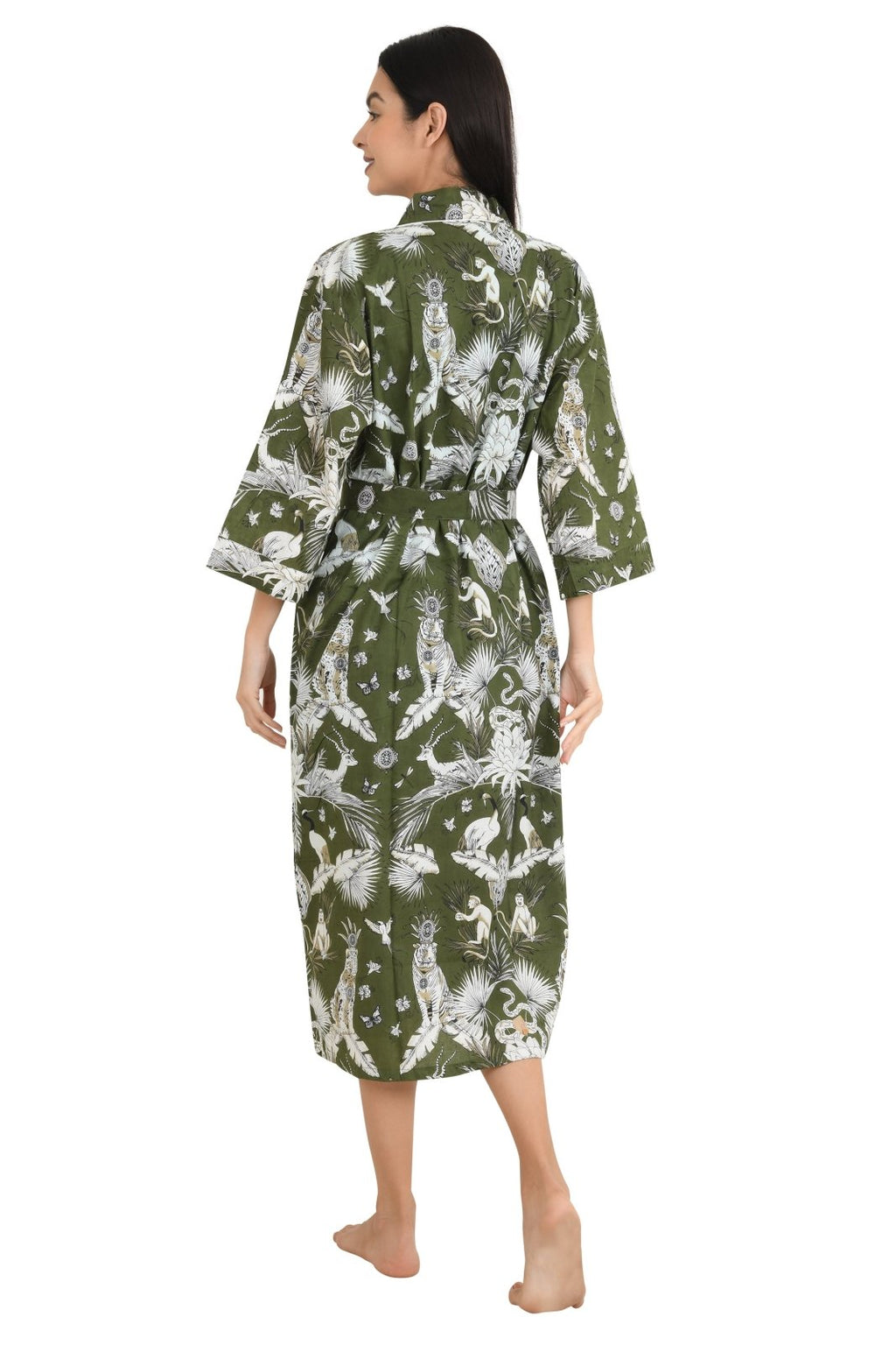 block-printed Cotton Kimono Robe in monkey