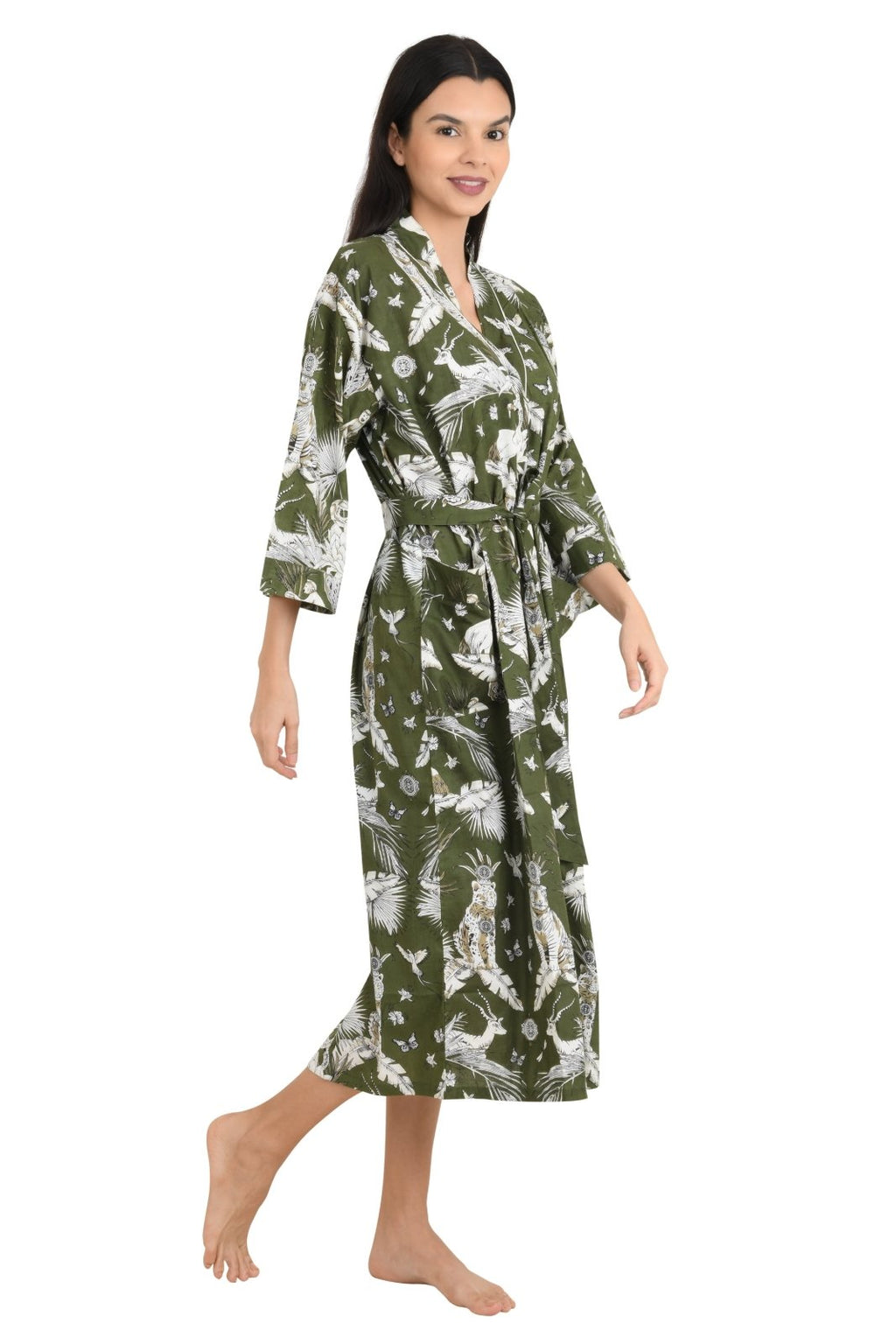 block-printed Cotton Kimono Robe in monkey