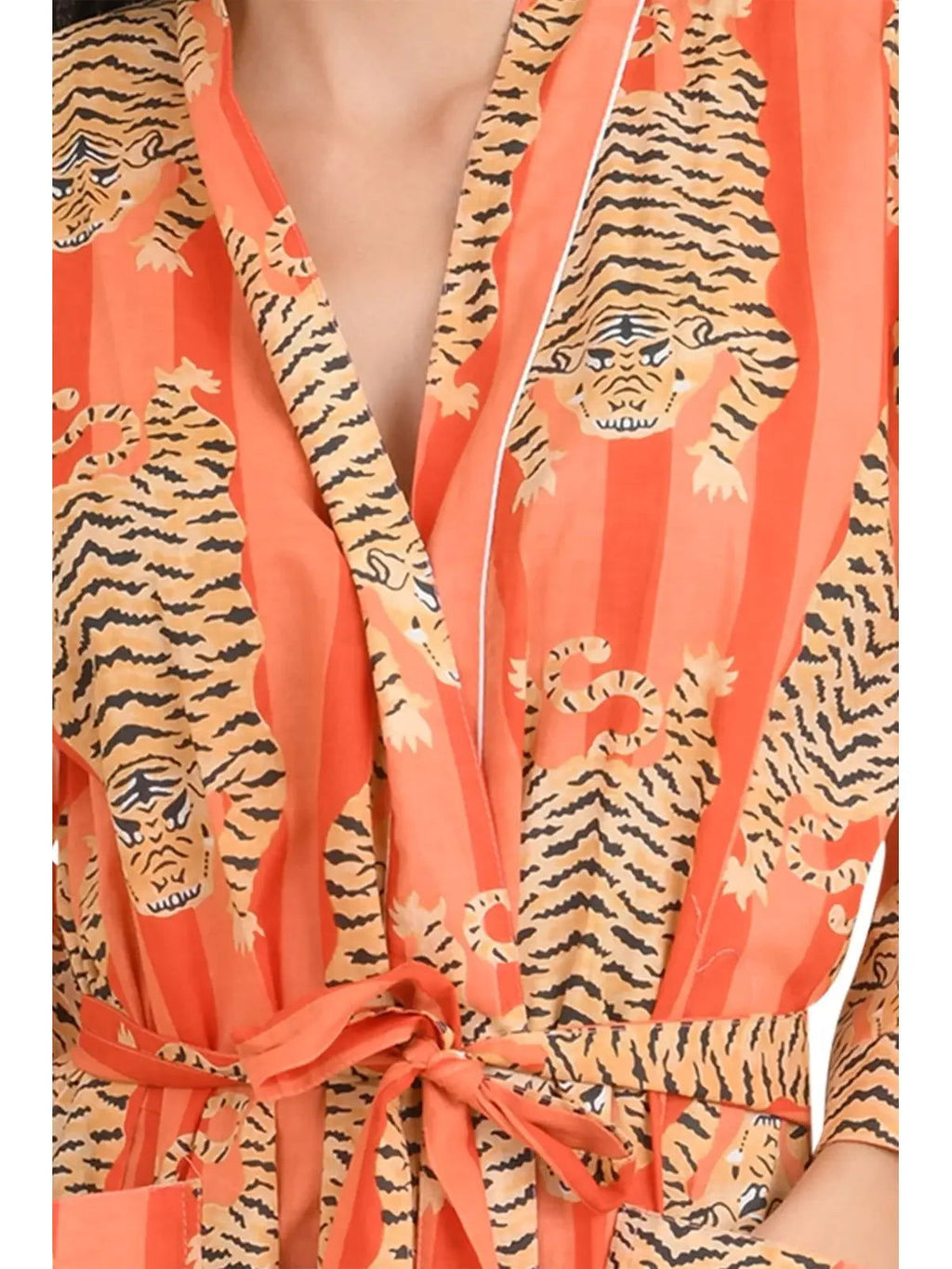 block-printed Cotton Kimono Robe in cheetah