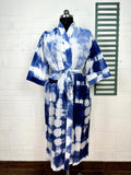 block-printed Cotton Kimono Robe in tie-dye
