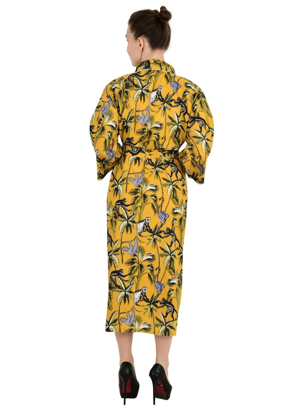 block-printed Cotton Kimono Robe in monkey