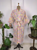 block-printed Cotton Kimono Robe in floral