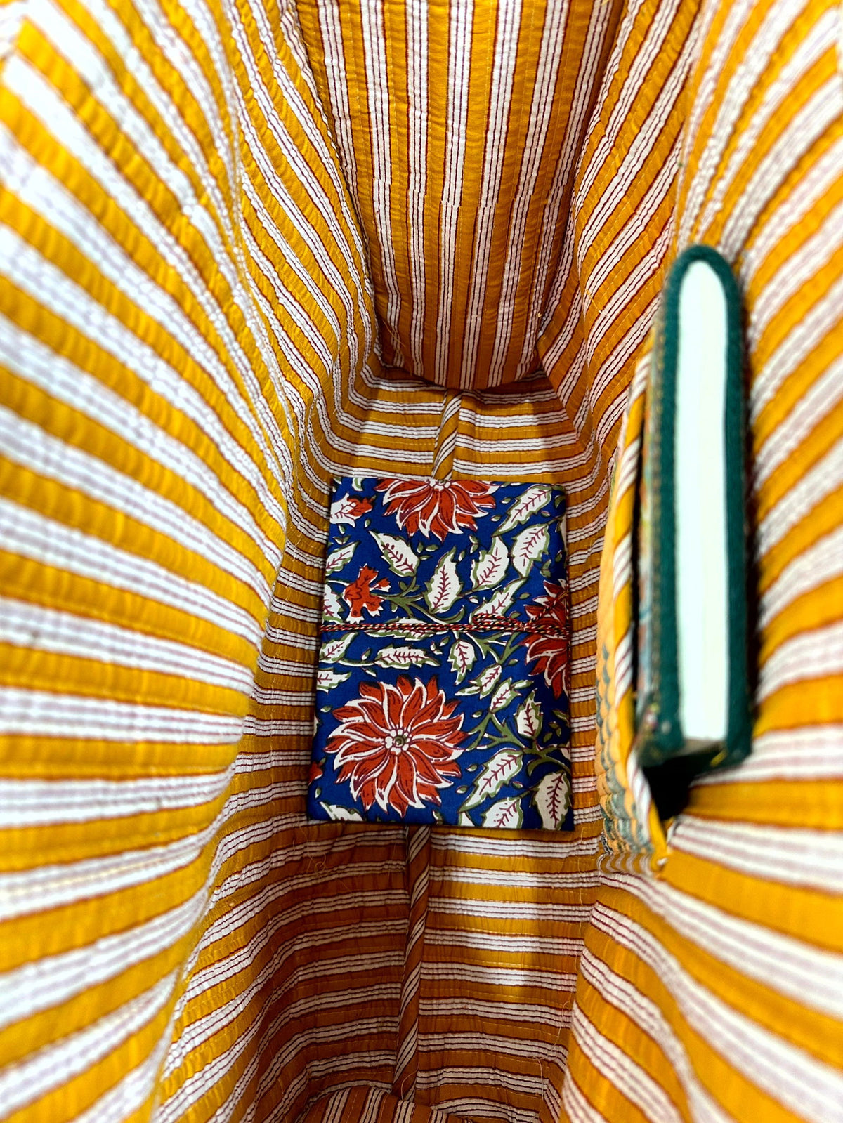 reversible Velvet & Cotton Tote Bag in ochre