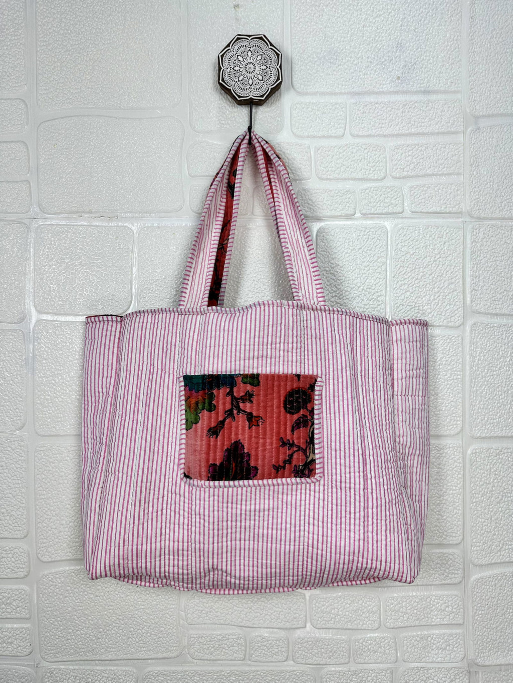 reversible Velvet & Cotton Tote Bag in ochre