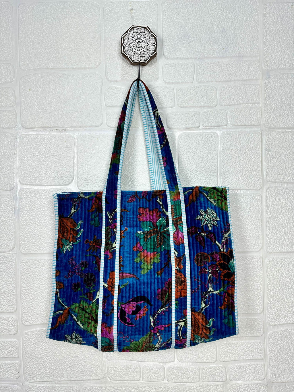 reversible Velvet & Cotton Tote Bag in ochre
