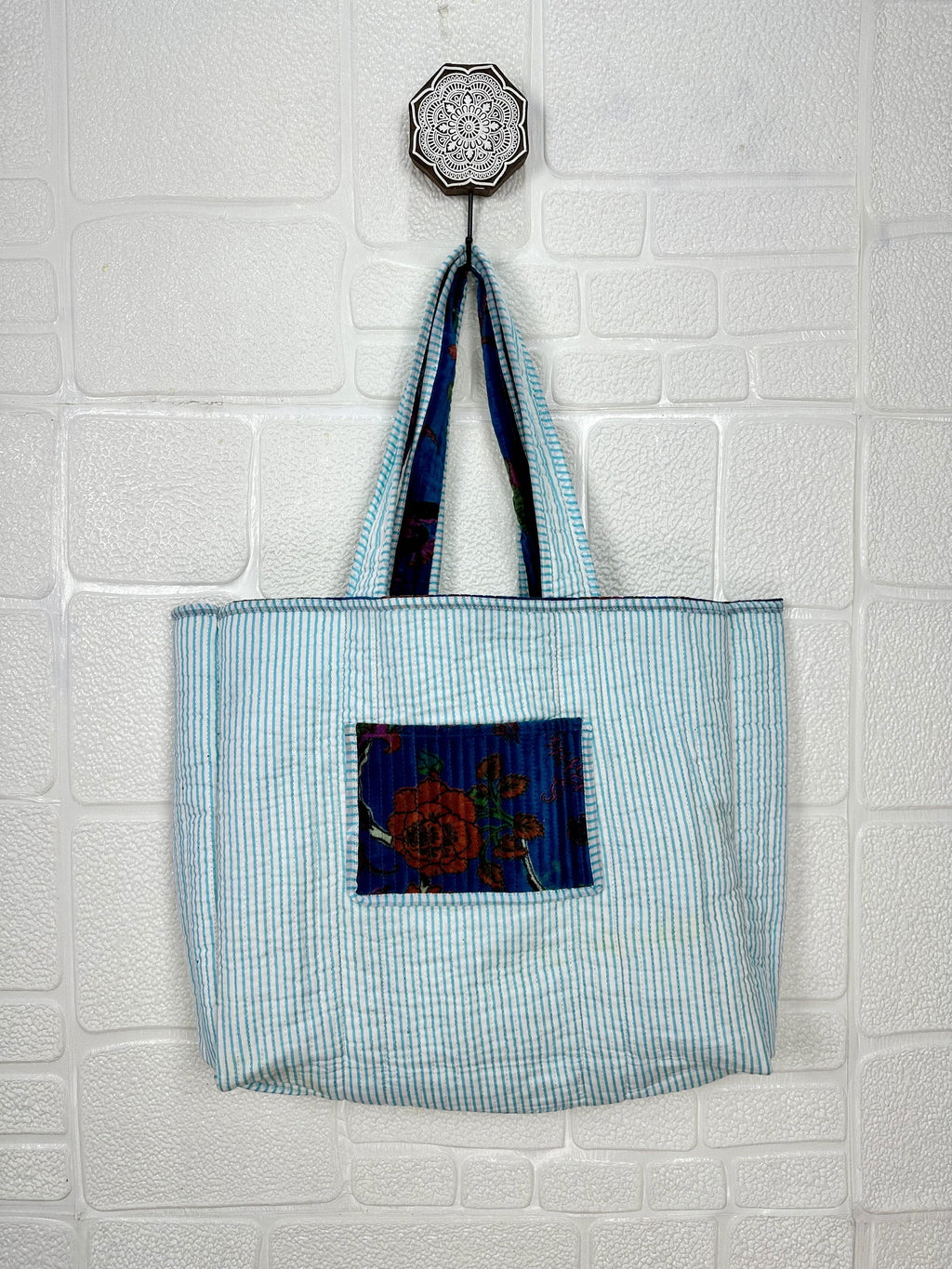 reversible Velvet & Cotton Tote Bag in ochre