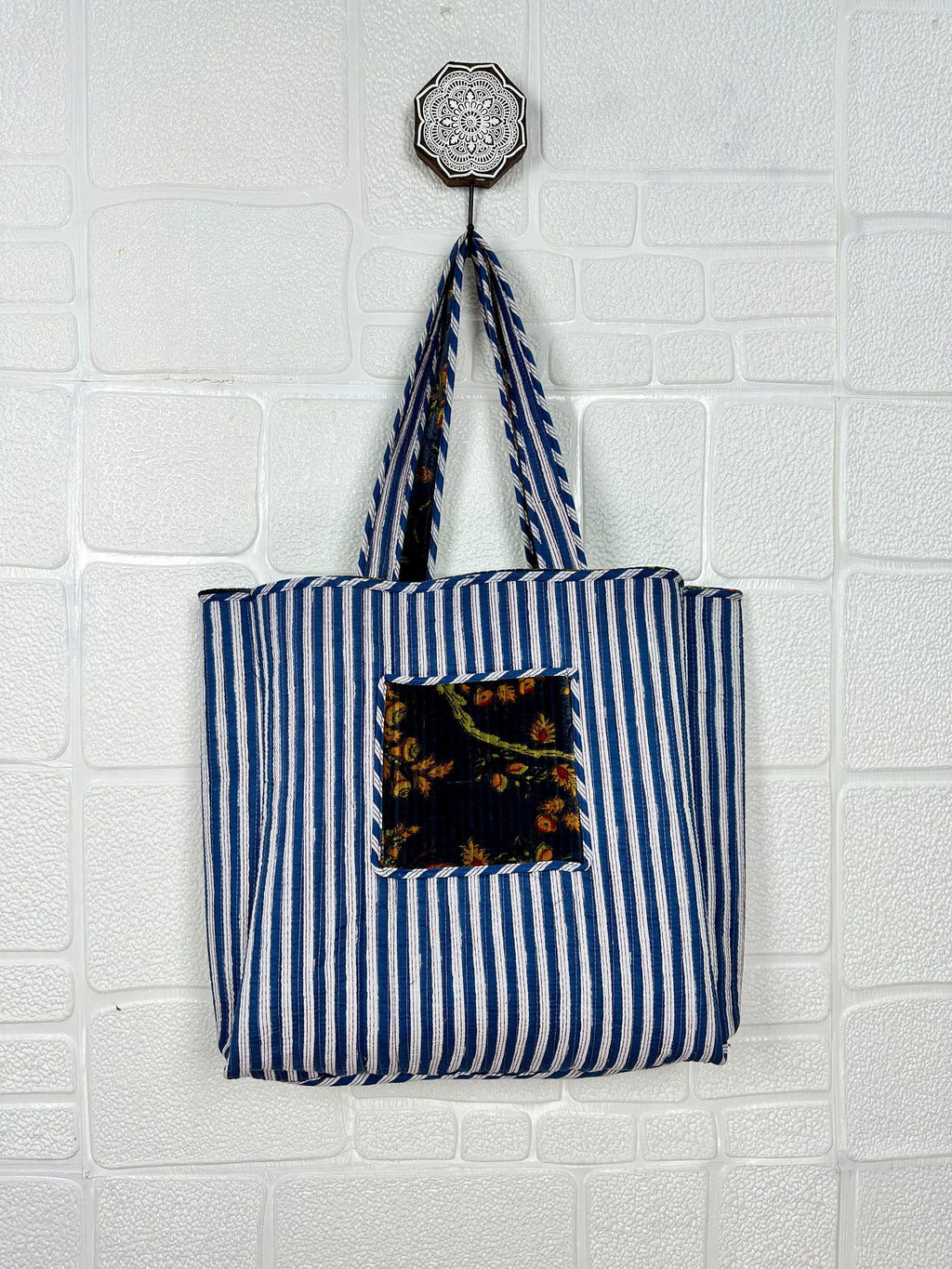 reversible Velvet & Cotton Tote Bag in ochre