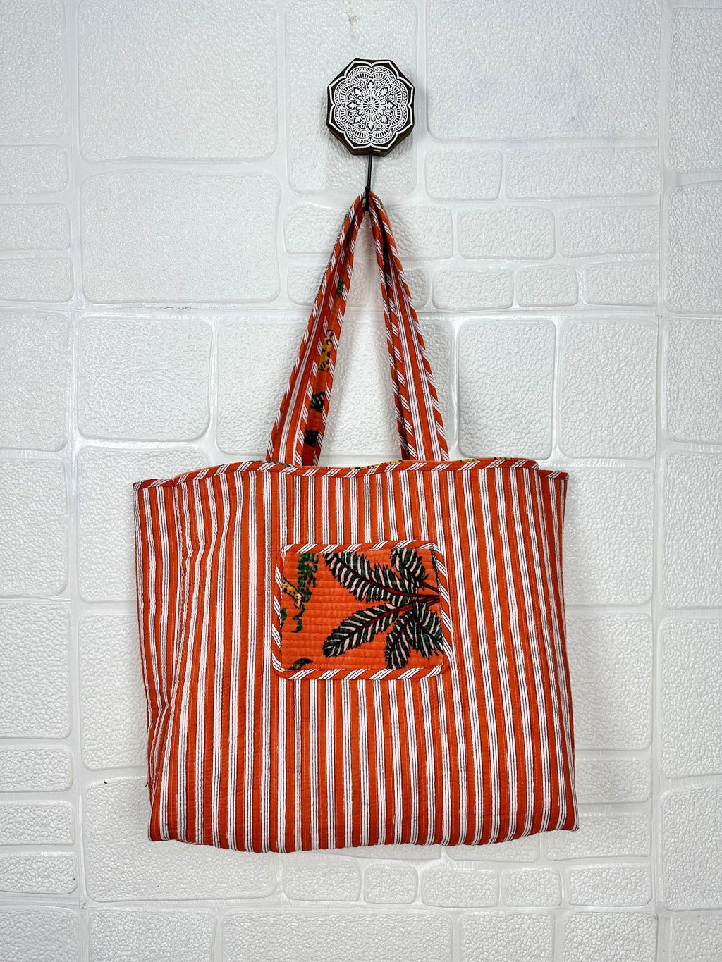 reversible Velvet & Cotton Tote Bag in ochre
