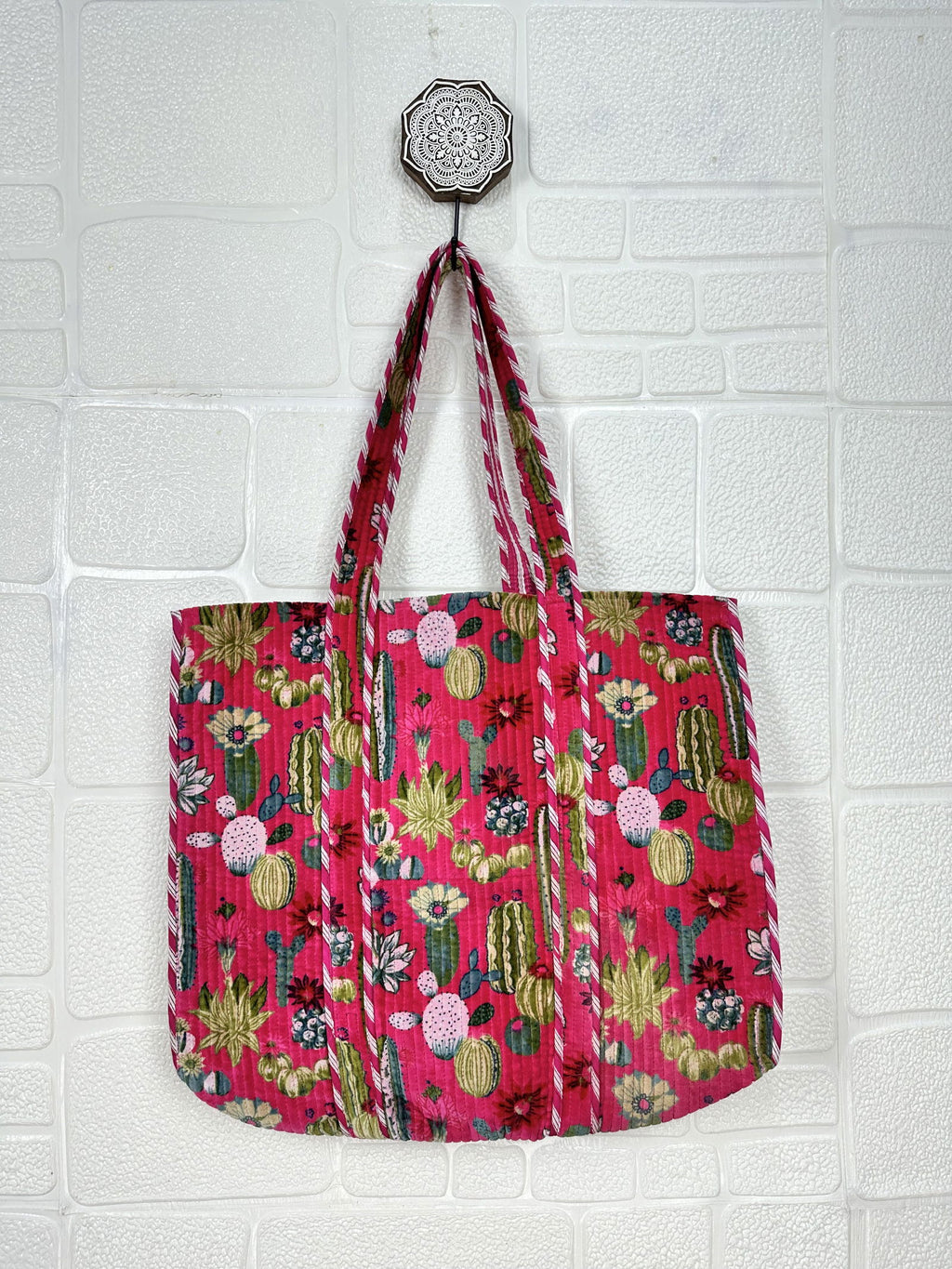 reversible Velvet & Cotton Tote Bag in ochre