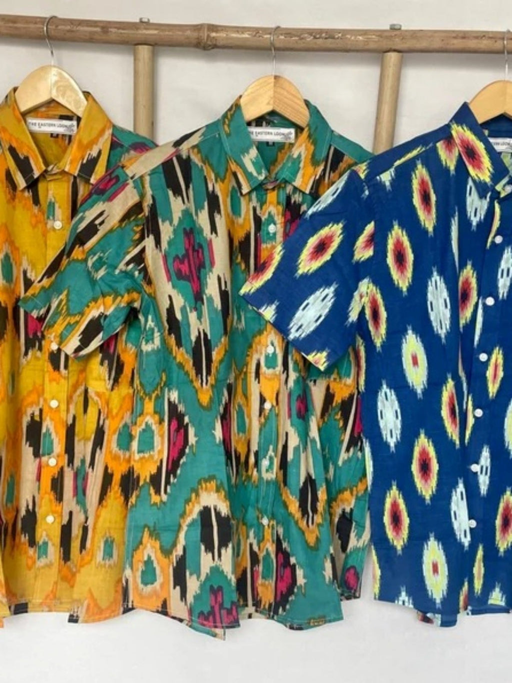Men's block-printed Cotton Shirt in yellow mustard ikat