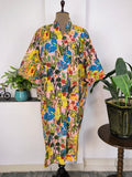 block-printed Cotton Kimono Robe in peach floral