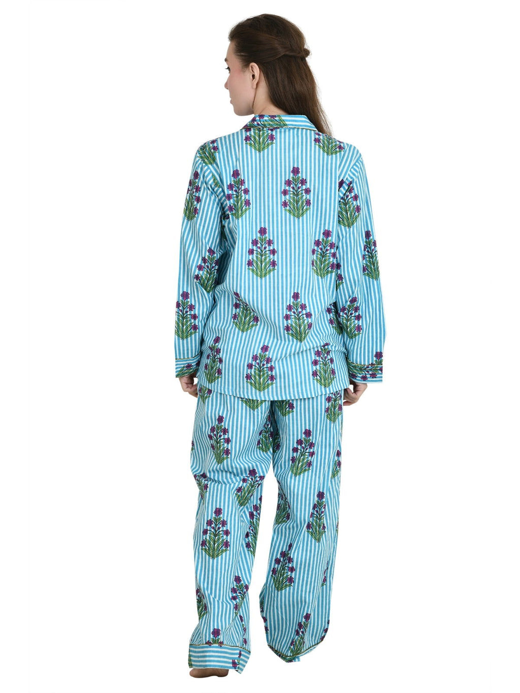 block-printed Cotton Pajama Set in striped