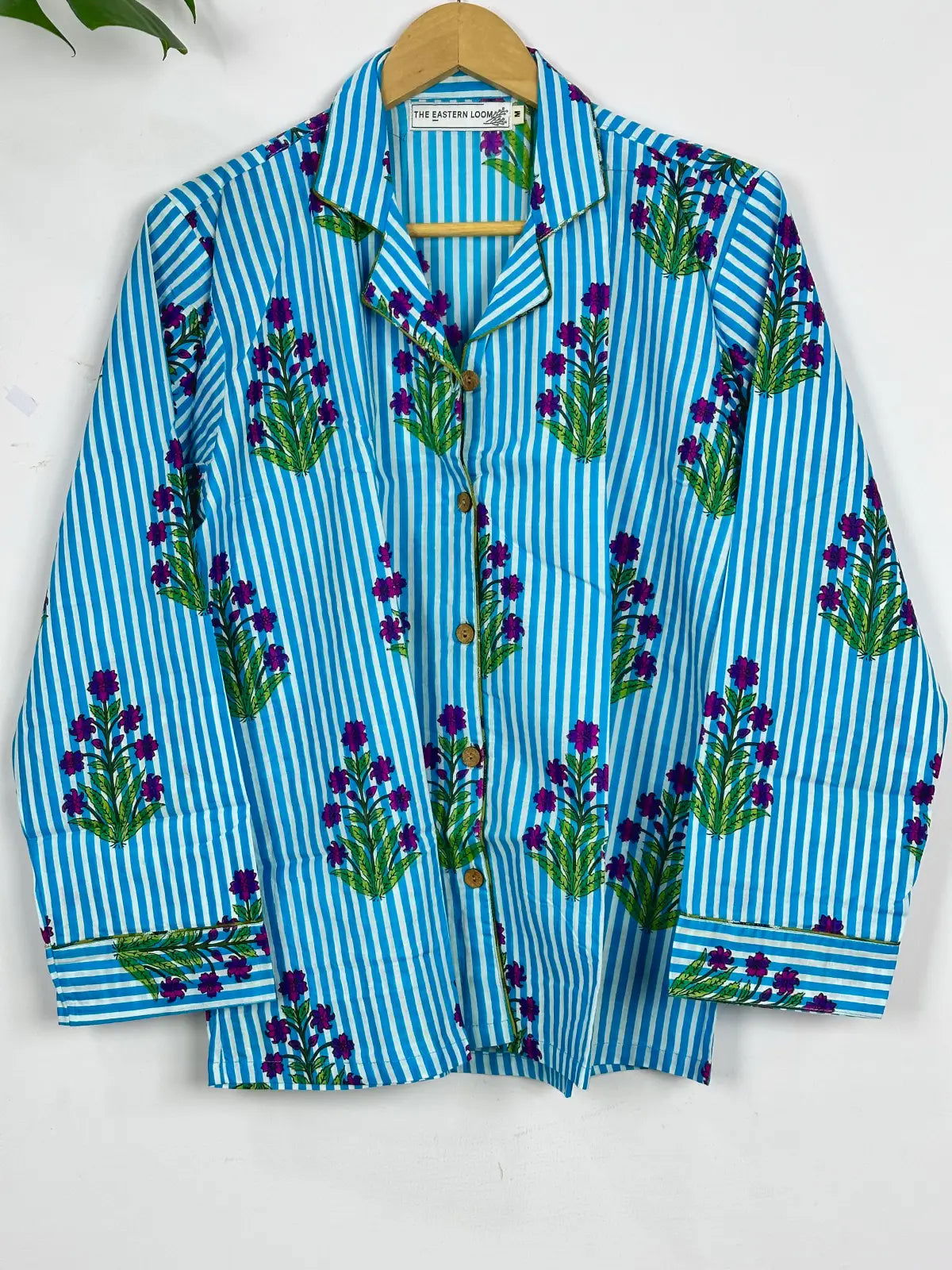 block-printed Cotton Pajama Set in striped