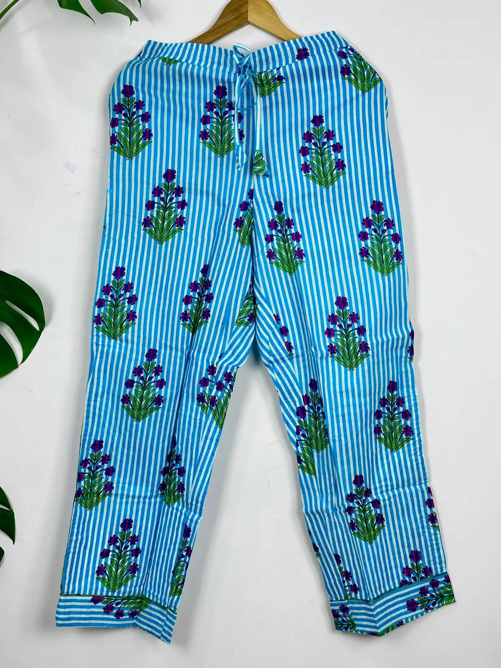 block-printed Cotton Pajama Set in striped