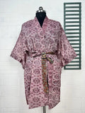 Cotton Kimono Robe in pink bird