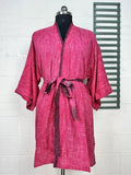 Cotton Kimono Robe in pink purple checked