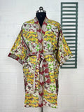 Cotton Kimono Robe in white yellow floral