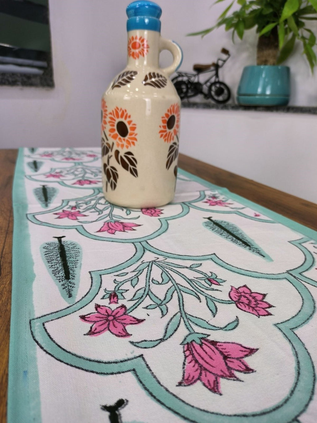 Cotton Table Runner in pink green floral