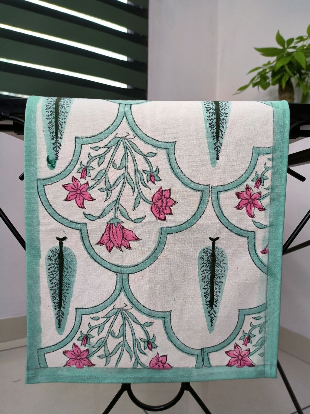 Cotton Table Runner in pink green floral