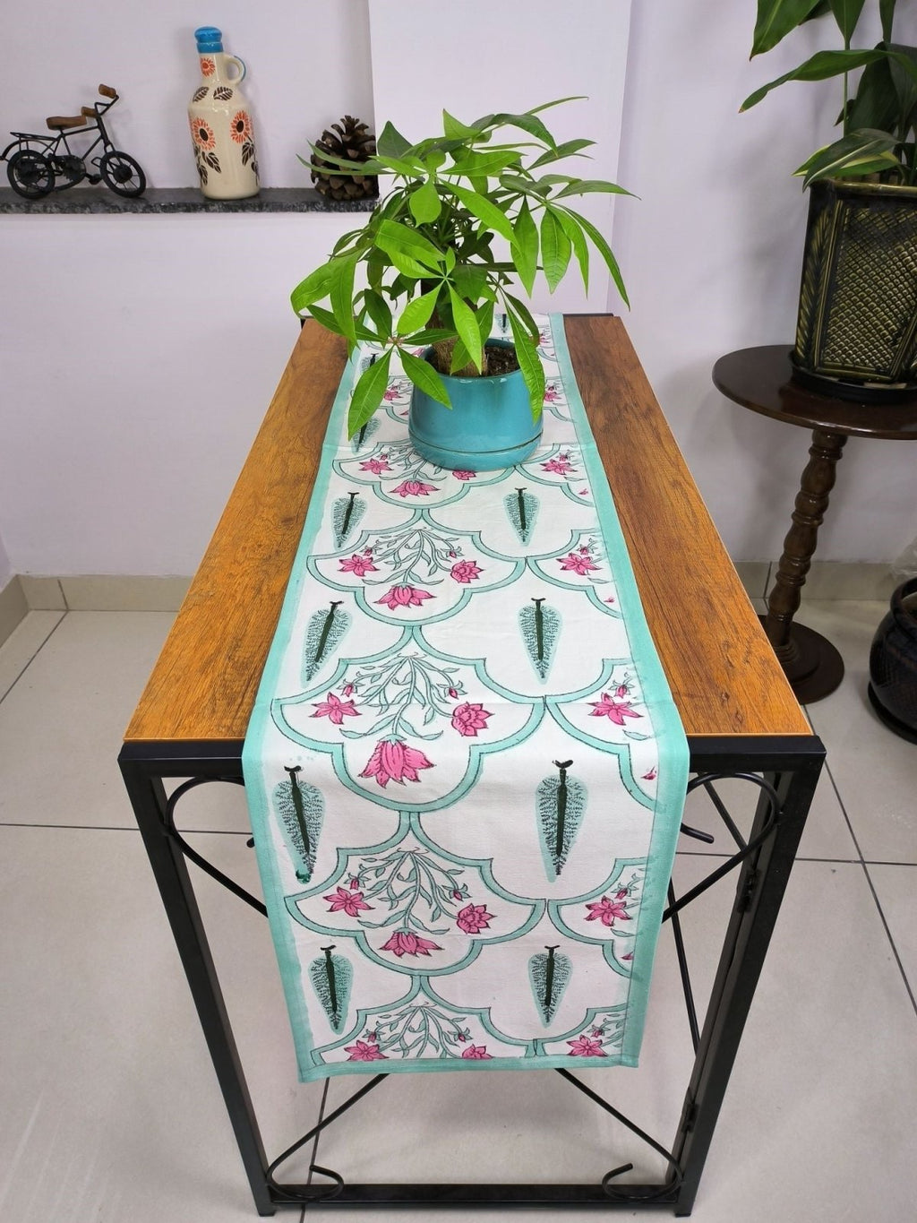 Cotton Table Runner in pink green floral